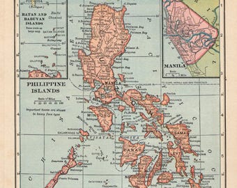 1926 Antique Philippine Islands Map Small Map of the Philippines Beach House Decor Anniversary Gift For Birthday Vacation HAW 3754
