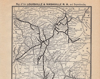 1901 Antique LOUISVILLE and NASHVILLE Railroad Map L and N Railway Map Wall Decor Birthday Gift for Dad Anniversary 1443