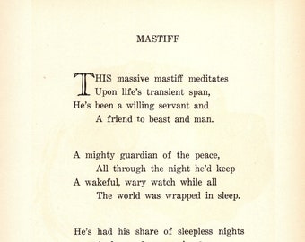 Mastiff Poem Print Vintage 1933 Sweet Mastiff Dog Poetry Print Gallery Wall Art Birthday Gift Idea 8190h