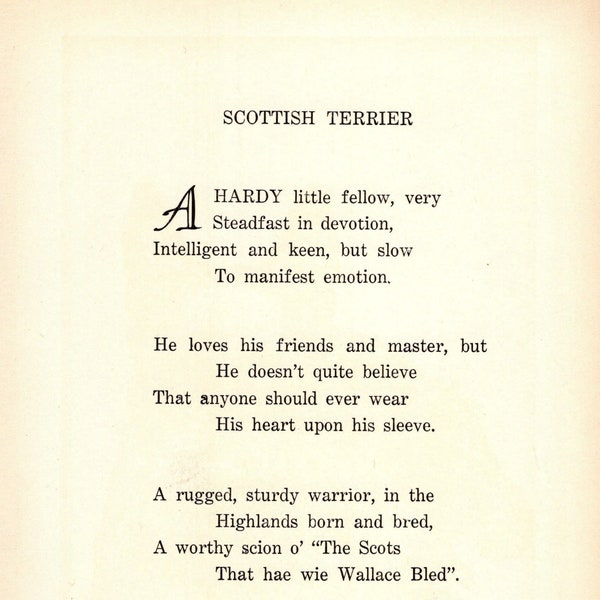 1936 Scottish Terrier Poème Imprimer Mur Art Décor vintage Sweet Scottish Terrier Dog Poetry Gallery Wall Art Anniversaire Idée cadeau 7254b