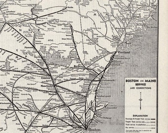 1946 Vintage BOSTON and MAINE Railroad Map  B & M Railroad Map Railway Map Birthday Gift for Dad Anniversary 2847
