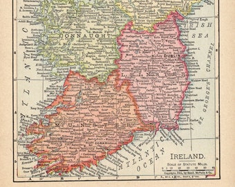 1911 Antique IRELAND Map Vintage Map of Ireland Wall Art Gift for Wedding Anniversary Honeymoon haw 252