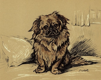 Lámina antigua de pequinés de 1937, ilustración artística de Lucy Dawson, decoración de pared, regalo de cumpleaños para un amigo 11170t