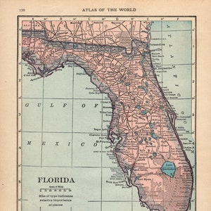1924 antieke FLORIDA kaart kleine staat kaart van Florida galerij muur kunst bibliotheek decor cadeau voor leraar huwelijksverjaardag HAW 2976