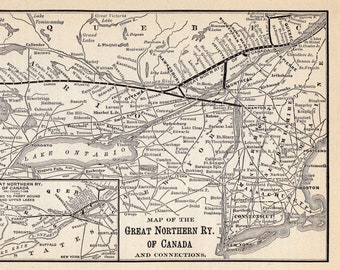 1901 Antique Great Northern Railway of Canada Map Vintage Canada Railroad Map Birthday Gift for Dad 1448