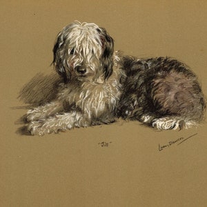 Lucy Dawson Old English Sheepdog Print Gallery Wall Art Decor 1940s OES Old English Sheepdog Illustration Home Decor 9794h