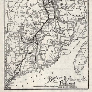 1942 Antique Bangor and Aroostook Railroad Map Maine Railway System Map Wall Art Birthday Gift for Dad 2734