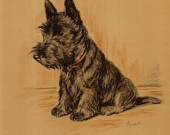 1940 Antique Scottish Terrier Print Wall Art Decor Lucy Dawson Scottie Dog Illustration Gallery Wall Art Gift for Birthday Friend 12878r