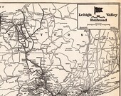 1935 Antique LEHIGH VALLEY Pennsylvania Railroad Map Vintage L M Railway Map Wall Art Birthday Gift for Dad Anniversary 10520