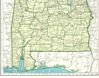 Antique ALABAMA Map 1942 State Map of Alabama Gallery Wall Art Gift for Birthday Housewarming Wedding Anniversary 12804