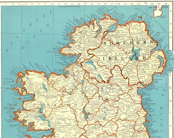 1943 Antique IRELAND Map Vintage Map of Ireland Gallery Wall Library Decor Anniversary Gift for Birthday Wedding 12798