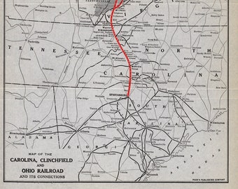 1920 Antique Carolina Clinchfield and Ohio Railroad Map Railway Map Birthday Gift for Dad Anniversary 1453