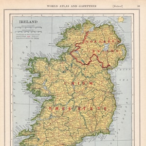 Carte vintage de l'Irlande, 1921, carte de l'Irlande, bibliothèque murale, décoration, cadeau de pendaison de crémaillère, cadeau pour un anniversaire de mariage, 3103