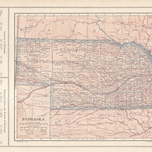 1914 Antique NEBRASKA State Map Gallery Wall Decor  Vintage Map of Nebraska Gift Housewarming Gift for Graduation Wedding Birthday 204