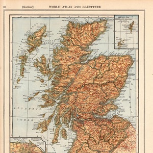 Carte de l'Ecosse ancienne 1914, carte de l'Ecosse, galerie, bibliothèque, décoration murale, bureau à domicile, cadeau pour anniversaire, mariage, 2900