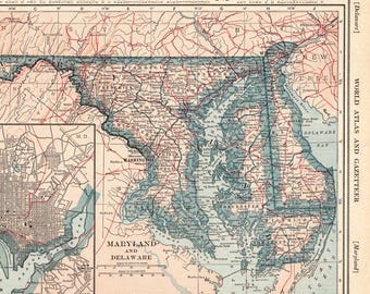1921 Antique MARYLAND State Map DELAWARE State Map Wall Decor Gift for Birthday Wedding Graduation 4120