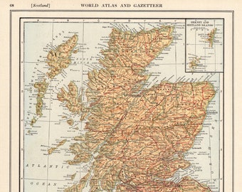 1917 Antique Scotland Map Vintage Map of Scotland Gallery Wall Decor Library Home Office Decor Gift for Anniversary Birthday Wedding 2312