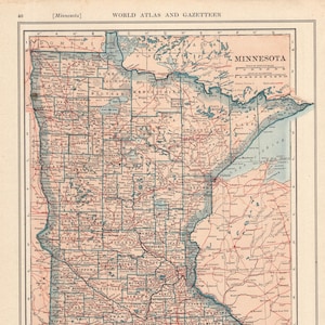 1925 Vintage MINNESOTA State Map Antike Landkarte von Minnesota Galerie-Wand-Dekor Bibliothek Dekor Geschenk für Hochzeit Jahrestag Geburtstag 2655