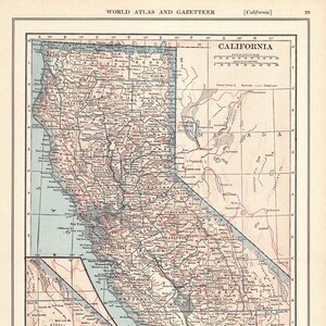 Carte vintage de l'état de la Californie de 1925, carte vintage de la Californie, galerie de cadeaux, décoration murale de bibliothèque, cadeau pour un anniversaire de mariage, 1778
