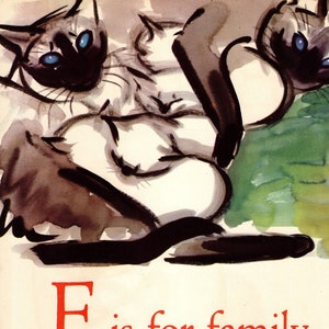 1946 Siamese Cat Print Letter F Alphabet Clare Newberry ABC Print Family Theme Wall Art Print  Nursery Decor Childrens Room Decor 7441w