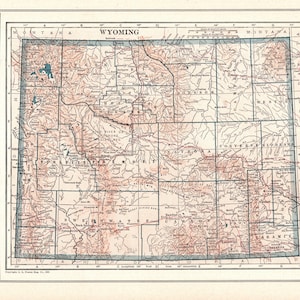 1921 Antique Wyoming Map Vintage State Map of Wyoming Wall Decor Housewarming Gift for Wedding Anniversary Birthday 3407