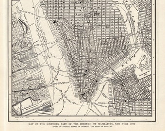1906 Antique Manhattan Stadtplan von New York City Street Map schwarz weiß Galerie Wanddekoration Jahrestag Geschenk für Geburtstag Hochzeit 2270