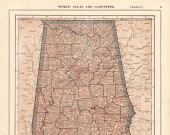 1917 Antique Alabama State Map Vintage Map of Alabama Wall Art Home Decor Birthday Gift for Anniversary Housewarming 2329