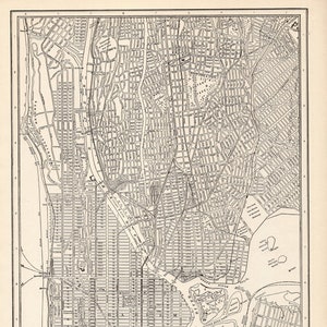 Carte des rues de MANHATTAN antique de 1917, carte de la ville de New York, carte de la ville du BRONX, art mural noir et blanc, cadeau 941