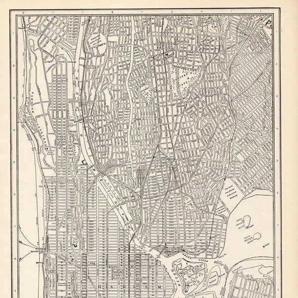 1917 Antique MANHATTAN Street Map New York City Map The BRONX City Map Black and White Wall Art Gift 941