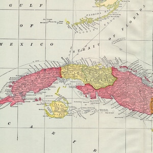 1903 Antique CUBA Map Large  Map of Cuba and HAVANA George Cram Atlas Map Wall Decor House Decor Gift For Birthday Wedding Honeymoon 3096