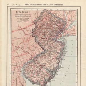 Mapa antiguo del estado de Nueva Jersey de 1906. Mapa vintage de Nueva Jersey. Arte mural para galería. Regalo de aniversario para bodas, cumpleaños, inauguración de la casa. 2467