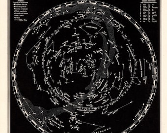 1942 Vintage Astronomy Print STARS and CONSTELLATIONS Chart Black and White Gallery Wall Art Gift for Astronomer Newlyweds Anniversary 4245