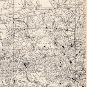 1925 antieke LONDEN stratenplan muur decor vintage stadsplattegrond van Londen Engeland zwart-wit kaart verjaardag huwelijksverjaardag cadeau 3080