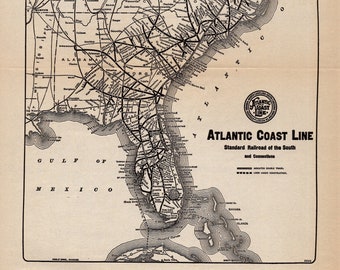 1932 Antique Atlantic Coast Line Railroad Map  Railway System Map Wall Decor Birthday Gift for Dad 1995