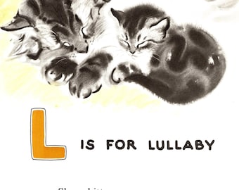 Vintage Letter L Print ABC Alphabet Print Cat Kitten Lullaby Wall Art Newberry Cat Illustration Nursery Rhyme Childrens Room Decor 12672k