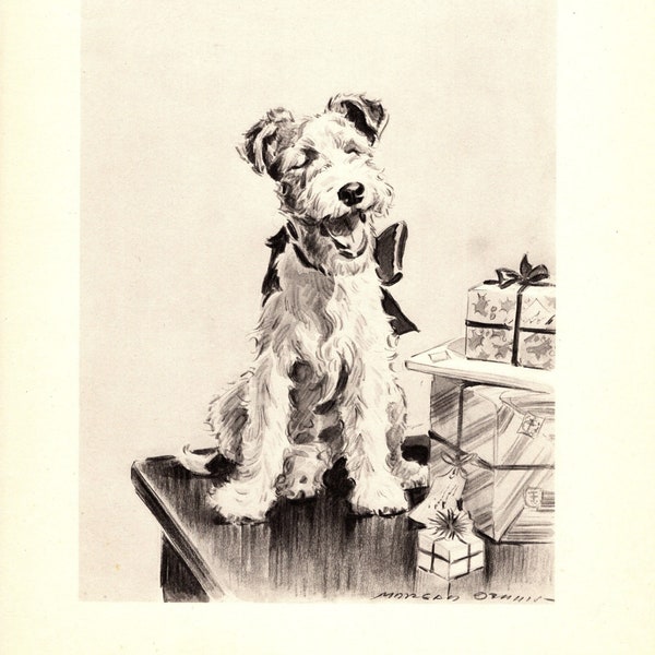 Impression d'art mural Sweet Fox Terrier des années 1940, Morgan Dennis Fox Terrier, galerie d'illustrations de chien art mural, idée cadeau d'anniversaire 8014a