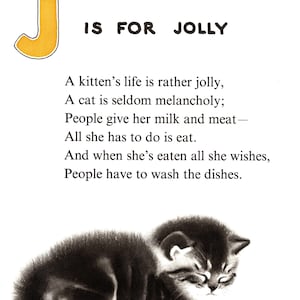 Vintage Tabby Cat Print Wall Art Decor Letter J Alphabet Print ABC Initial J Print Nursery Rhyme Decor Childrens Room Decor 12671j