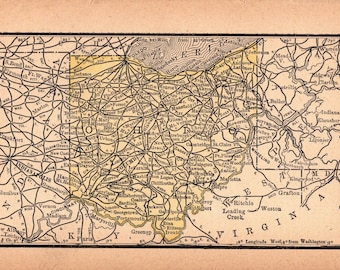 1888 Tiny Ohio State Map Miniature Map of Ohio Gallery Wall Decor Birthday Gift for Anniversary Wedding Housewarming 658