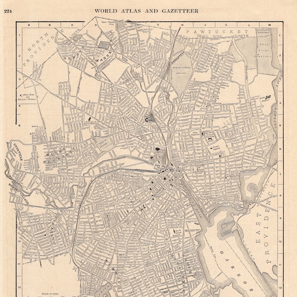 1904 Antique PROVIDENCE Rhode Island Street Map of Providence City Map Black and White Wall Art Housewarming Gift For Wedding Birthday 2116