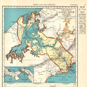 Mapa antiguo del Canal de Panamá de 1940. Mapa de la Zona del Canal de la década de 1940. Mapa de viajes. Galería. Decoración de pared. Regalo de cumpleaños, aniversario, boda. 3869