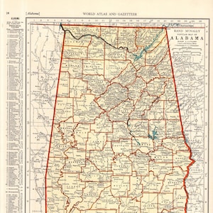 1940 Vintage ALABAMA Map Antique Alabama State Map Gallery Wall Decor Paper Anniversary Gift for Birthday Wedding 3018