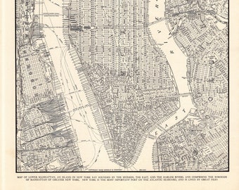 1942 Antique MAP of MANHATTAN Street Map Wall Decor 1940s New York City Map Modern Decor Black and White Gallery Wall Decor Gift 2327