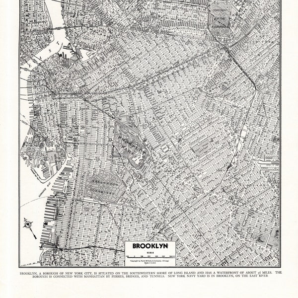 1947 Vintage Map of Brooklyn New York Street Map Brooklyn City Map Gallery Wall Decor Brooklyn Gift for Birthday Wedding  2253