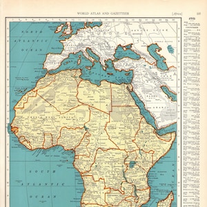 Mapa antiguo de África de 1940. Galería de mapas vintage de África. Decoración de pared. Decoración de biblioteca para el hogar. Regalo de África para aniversario, luna de miel, cumpleaños. 2597