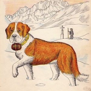 1950s Neat St Bernard Print Wall Art Decor Rescue Dog Jauss St Bernard Art Illustration Gallery Wall Gift for Birthday Friend 8500L