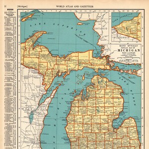 1937 Antique MICHIGAN State MAP Vintage Map of Michigan Gallery Wall Decor Gift for Wedding Birthday Anniversary Friend 2210