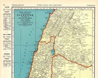 1940 Antique PALESTINE Map 1940s Vintage Map of Palestine Syria Trans-Jordan Map Gallery Wall Decor Gift for Birthday 2257