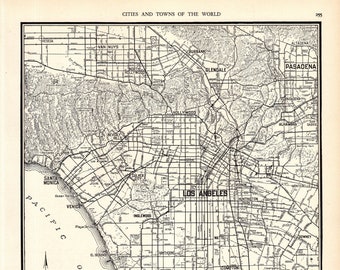 1940 Antique LOS ANGELES City Map of Los Angeles Street Map Black and White Wall Decor Anniversary Gift for Graduation Wedding Birthday 2326