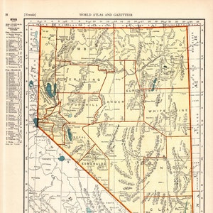 Carte de l'état du Nevada vintage 1940, carte de l'atlas du Nevada, décoration murale de la galerie, décoration de la bibliothèque, cadeau du Nevada pour l'anniversaire de mariage 2816