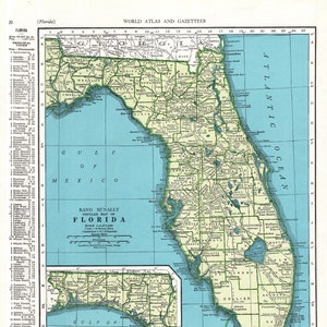 1945 Vintage Florida Karte Wanddekoration State Map of Florida Print Galerie Wandkunst Geschenk für Reisenden Geburtstag Hochzeit Jahrestag 2196